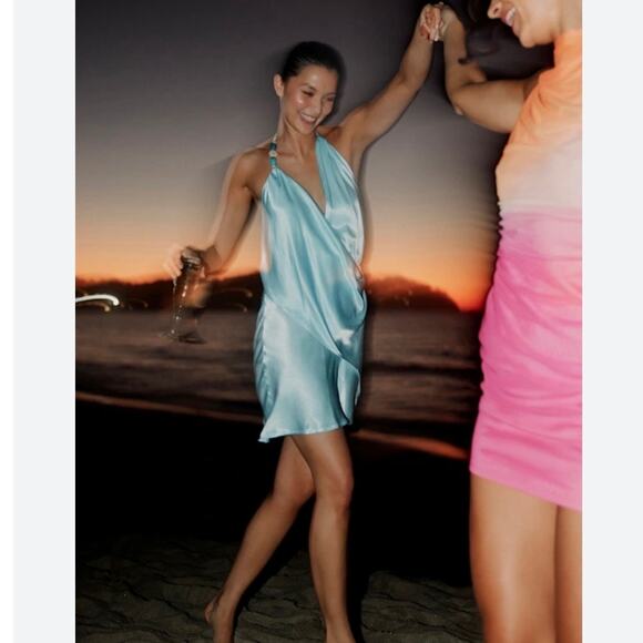 SNDYS Rosita Halter Mini Dress in Fresh Mint With Stone Bead Straps NEW - Picture 5 of 9